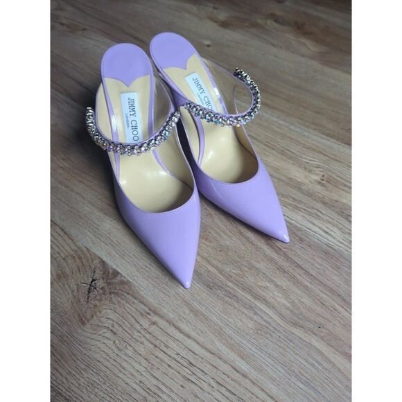 Jimmy Choo Bing 100 Lilac Patent Leather Slip On Mule Heels Womens EU 40.5 - Picture 8 of 16